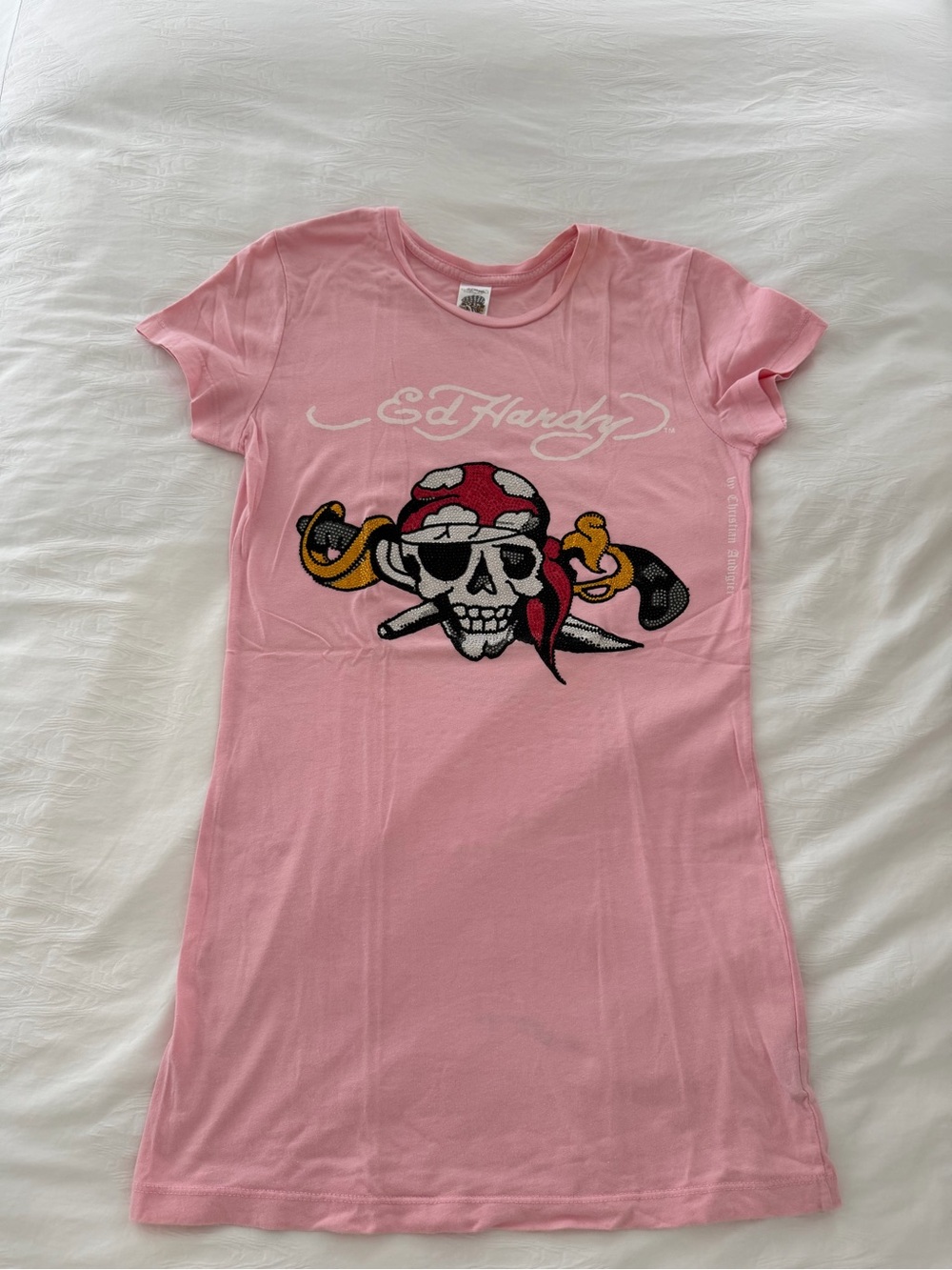 Ed Hardy Pink Skull & Crossbones Short Sleeve Tee